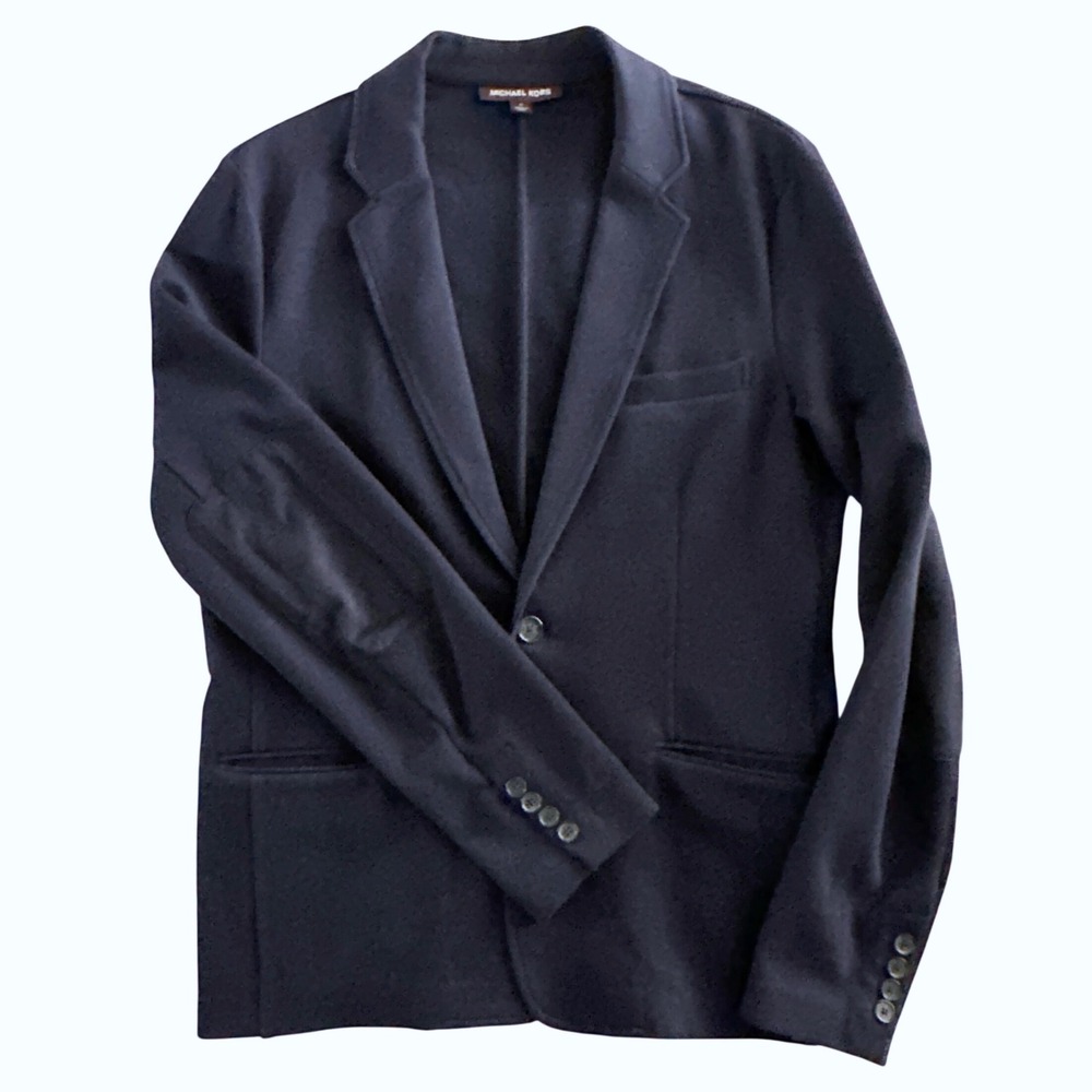 Michael Kors Elbow Parch Cotton Navy Blue Knit Blazer Cardigan Mens Size Medium